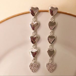 Silver-tone Crystal Multi-Heart Drop Earrings